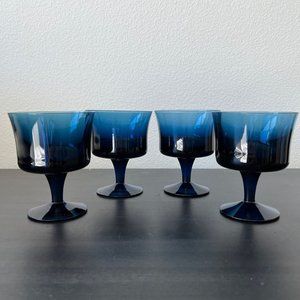 (4) Denby Arabesque Blue Ice Champagne Sherbet Glasses Milnor Sweden Vtg 1970s